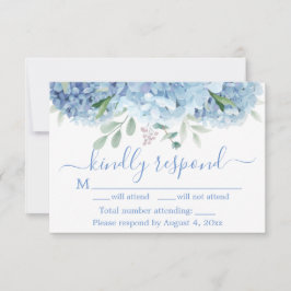Blue Paars Hydrangeas Floral Wedding RSVP Card Bedankkaart