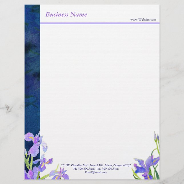 Blue Paars Iris Floral Business Briefhoofd Ontwerp (Voorkant)