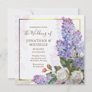 Blue Paars Lilacs Gold Lijst Christelijk Wedding Kaart