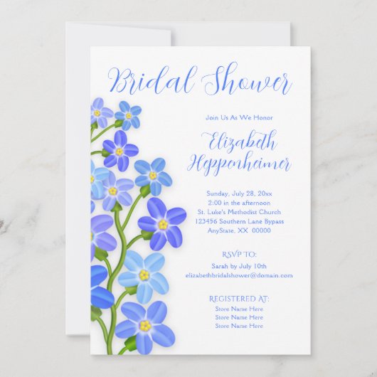 Blue Paarse Floral Forget-Me-Nots Vrijgezellenfees Kaart (Voorkant)