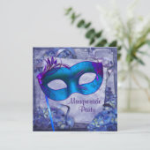 Blue Paarse Hydrangea Masquerade Party Uitnodiging (Staand voorkant)