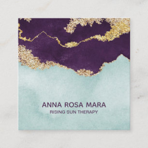 *~* Blue Paarse Mint Gold Glitter Agate Geode Vierkante Visitekaartje