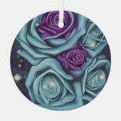 Blue & Paarse Rose Bouquet Glas Ornament (Achterkant)