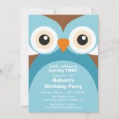 Blue Paarse Uil verjaardagsfeestje uitnodiging (Voorkant)