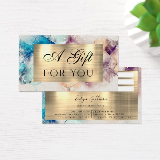 Blue Paarse Waterverf en Gold Foil-kaartje Visitekaartje (Bureau)