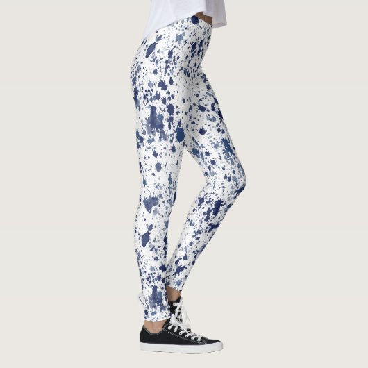 Blue Paint Splash And Splatter Pattern Leggings (Rechts)