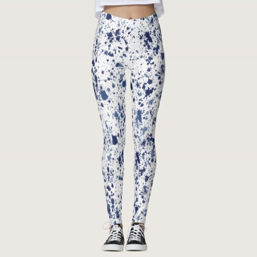 Blue Paint Splash And Splatter Pattern Leggings (Voorkant)