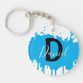 Blue Paint Splash Monogram Keychain Personalized (Voorkant)