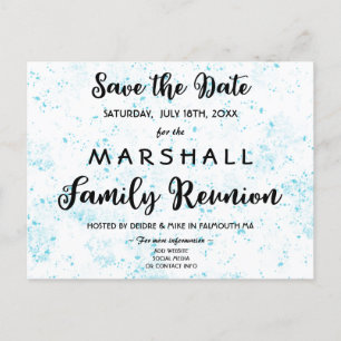Blue Paint Splatter Family Reunion Save the Date Aankondigingskaart