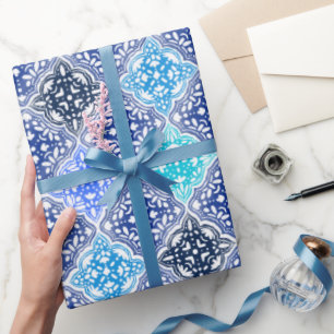 Blue Painted Moroccan Tegel Pattern Cadeaupapier