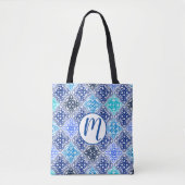 Blue Painted Moroccan Tegel Pattern Draagtas (Voorkant)