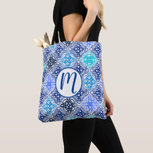 Blue Painted Moroccan Tegel Pattern Draagtas