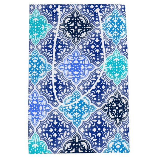 Blue Painted Moroccan Tegel Pattern Medium Cadeauzakje (Voorkant)
