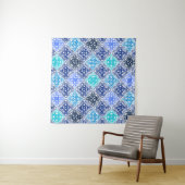 Blue Painted Moroccan Tegel Pattern Wandkleed (In situ)