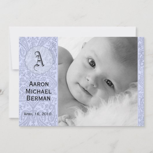 Blue Paisley Baby Boy Faire-part (Devant)