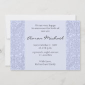 Blue Paisley Baby Boy Faire-part (Dos)