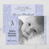Blue Paisley Baby Boy Faire-part (Devant / Derrière)