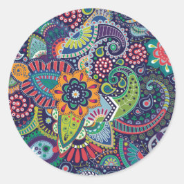 Blue Paisley Floral  Ronde Sticker