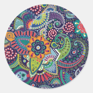 Blue Paisley Floral  Ronde Sticker