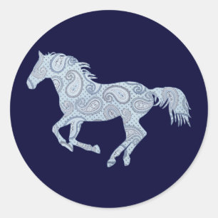 Blue Paisley Horse Ronde Sticker