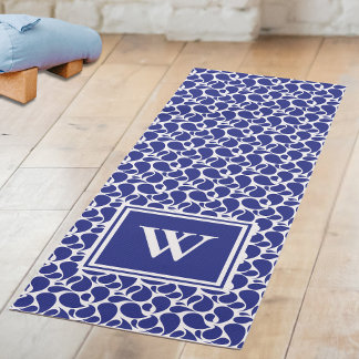 Blue Paisley on White Pattern Yoga Mat