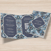 Blue Paisley Pattern QR Code Indian Wedding