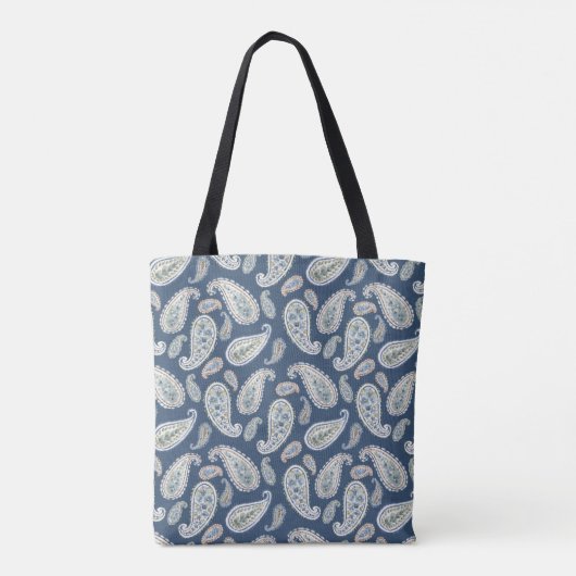 Blue Paisley Waterverf Pattern Monogram Draagtas (Achterkant)