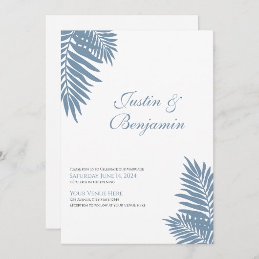 Blue Palm Faire-part de mariage tropicale 5 X 7 (Devant / Derrière)