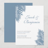 Blue Palm Leaves Celebration Invitation Kaart (Voorkant / Achterkant)