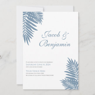 Blue Palm Leaves Celebration Invitation Kaart