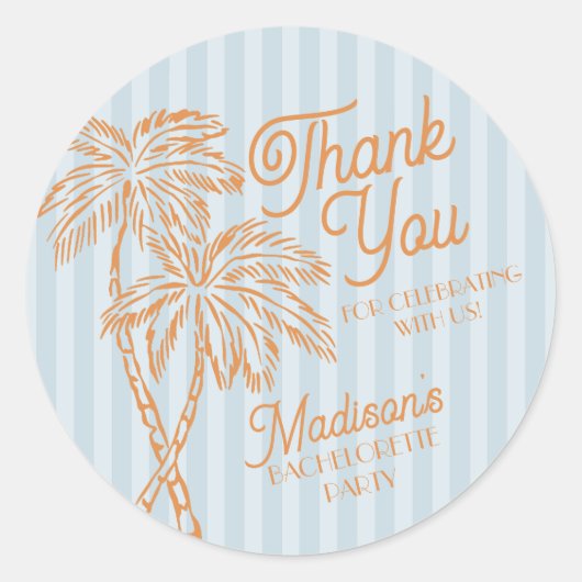 Blue Palm Spring Pastel Beach Party Favoriet Ronde Sticker (Voorkant)