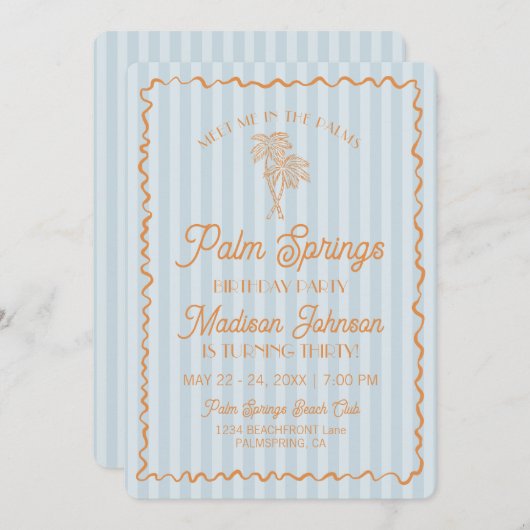 Blue Palm Springs Pastel Beach verjaardagsfeestje Kaart (Voorkant / Achterkant)