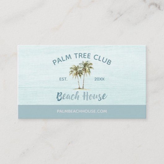 Blue Palm Tree moderne Beach House Carte de visite (Devant)