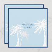 Blue Palm Tree Wedding Save the Date (Voorkant / Achterkant)