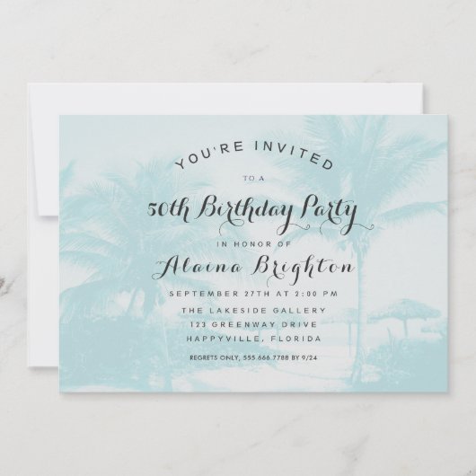 Blue Palm Trees Custom Birthday Party Invitation Kaart (Voorkant)