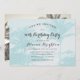 Blue Palm Trees Custom Birthday Party Invitation Kaart