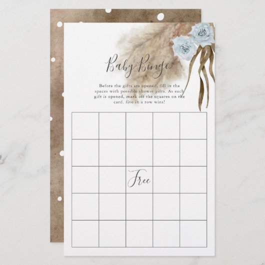 Blue Pampas Grass Baby shower Bingo Game (Voorkant / Achterkant)