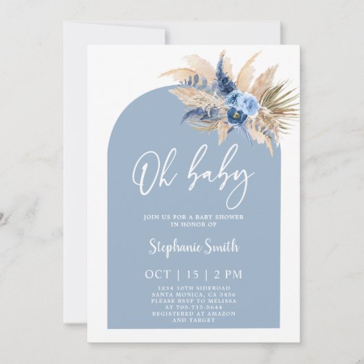 Blue Pampas Grass Baby shower Boy Invitation (Devant)
