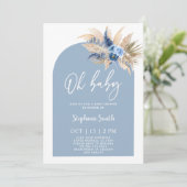 Blue Pampas Grass Baby shower Boy Invitation (Debout devant)