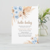 Blue Pampas Grass Boho Baby shower Kaart (Staand voorkant)