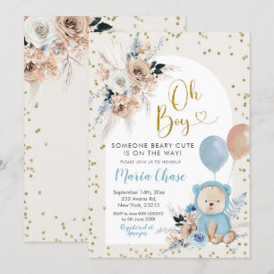 Blue Pampas Grass Boho Beer Boy Baby shower Invita Kaart