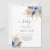 Blue Pampas Grass Boho Chic Baby shower Invitation Kaart (Voorkant)