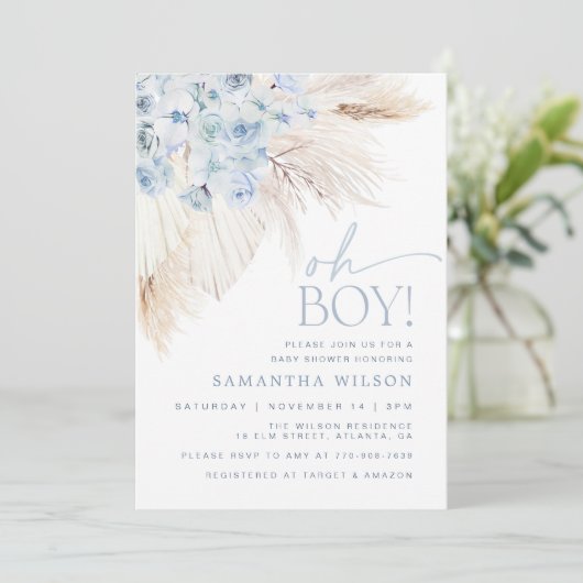 Blue Pampas Grass Boy Baby shower Kaart (Staand voorkant)