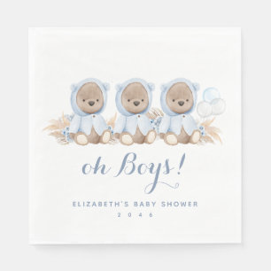 Blue Pampas Grass Triplet Beer Baby shower Napkins Servet