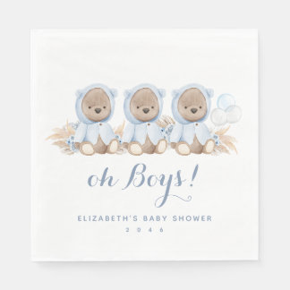 Blue Pampas Grass Triplet Beer Baby shower Napkins Servet