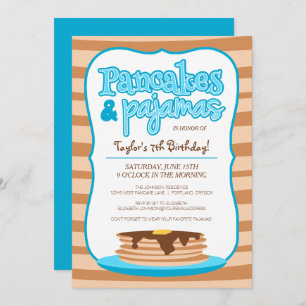Blue Pancakes en Pajamas Birthday Invitation Kaart