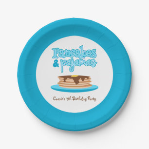 Blue Pancakes en Pajamas Birthday Party Papieren Bordje