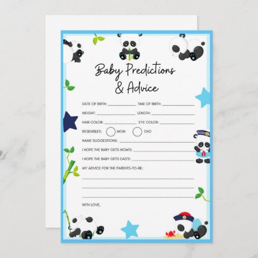 Blue Panda Baby shower Game Size-uitnodiging Kaart (Voorkant / Achterkant)