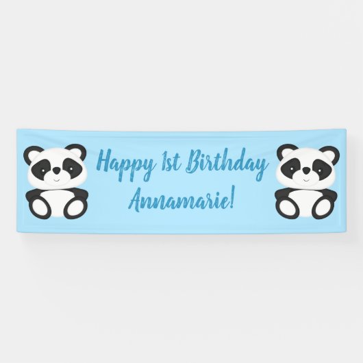 Blue Panda Beer Birthday Party Spandoek (Horizontaal)