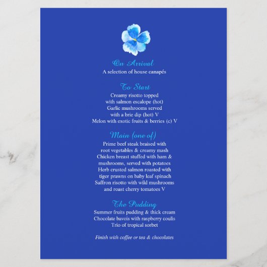 Blue pansement art fleur wreath art menu mariage (Dos)